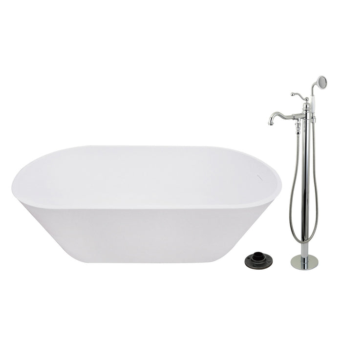 Kingston Brass KRTRS6731131AL 67" Solid Surface Oval Double Ended Freestanding Tub with Faucet Combo and Drain, Polished Chrome