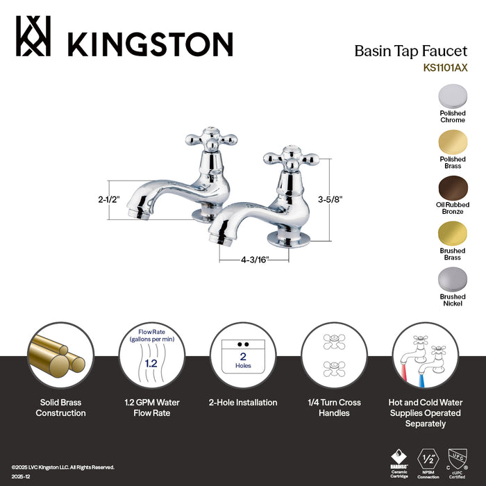 Kingston Brass KS1105AX Heritage Basin Tap Faucet with Metal Cross Handle, Oil Rubbed Bronze