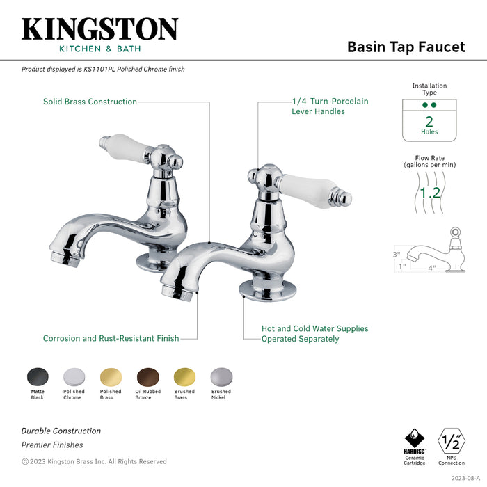 Kingston Brass KS1105PL Heritage Basin Tap Faucet with Porcelain Lever Handle, Oil Rubbed Bronze