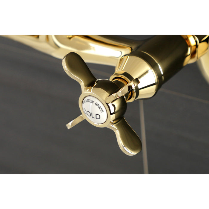 Kingston Brass KS112PB Kingston Double-Handle Wall Mount Bar Faucet, Polished Brass