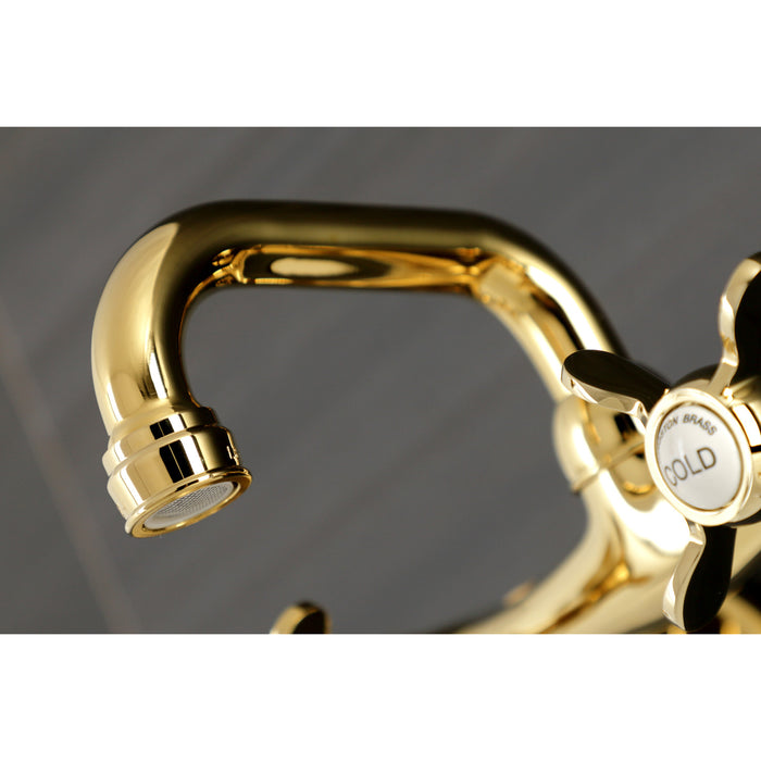 Kingston Brass KS112PB Kingston Double-Handle Wall Mount Bar Faucet, Polished Brass