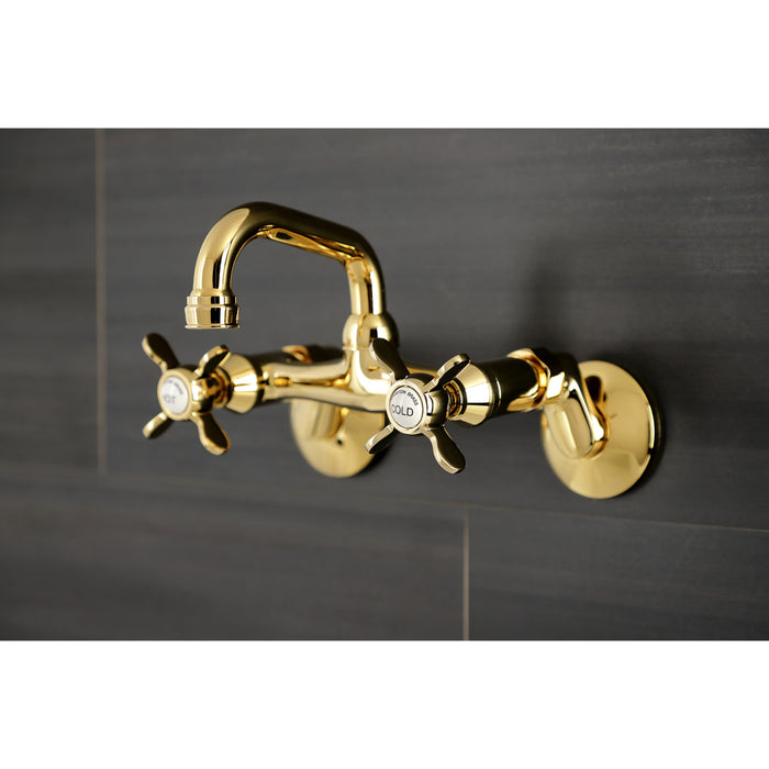Kingston Brass KS112PB Kingston Double-Handle Wall Mount Bar Faucet, Polished Brass