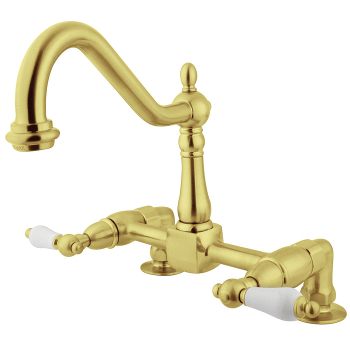 Kingston Brass KS1142PL Heritage Bridge Kitchen Faucet, Polished Brass