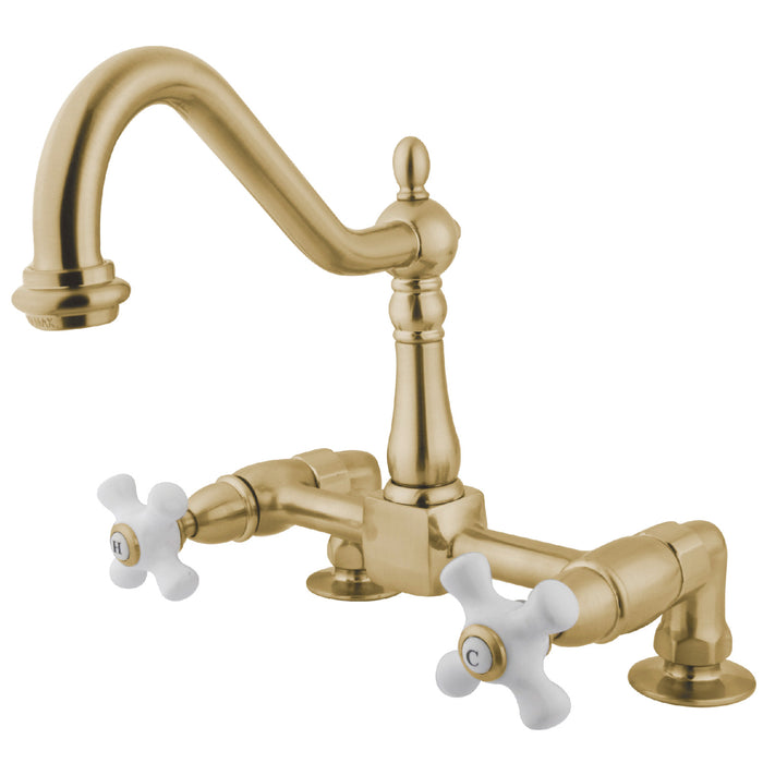 Kingston Brass KS1142PX Heritage Bridge Kitchen Faucet, Polished Brass