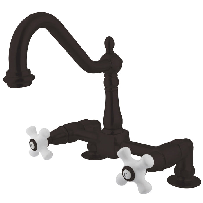 Kingston Brass KS1145PX Heritage Bridge Kitchen Faucet, Oil Rubbed Bronze