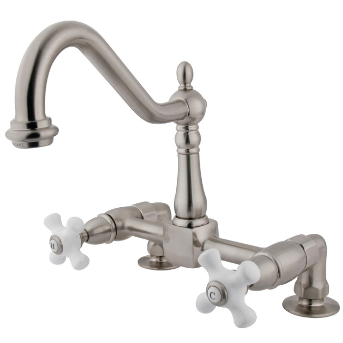 Kingston Brass KS1148PX Heritage Bridge Kitchen Faucet, Brushed Nickel