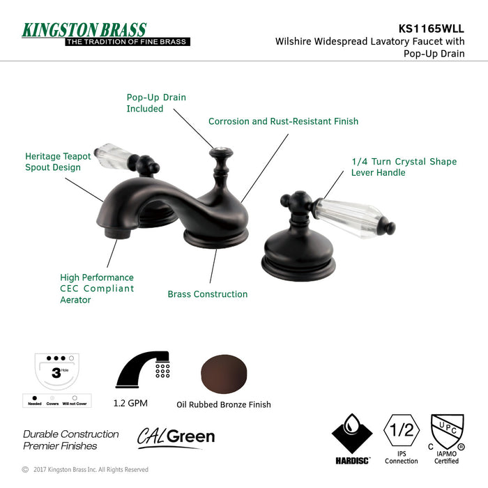 Kingston Brass KS1165WLL Wilshire Widespread Bathroom Faucet with Brass Pop-Up Drain, Oil Rubbed Bronze