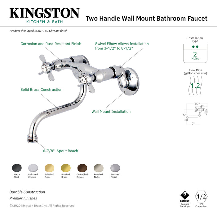 Kingston Brass KS116PB Essex Adjustable Center Wall Mount Bathroom Faucet, Polished Brass