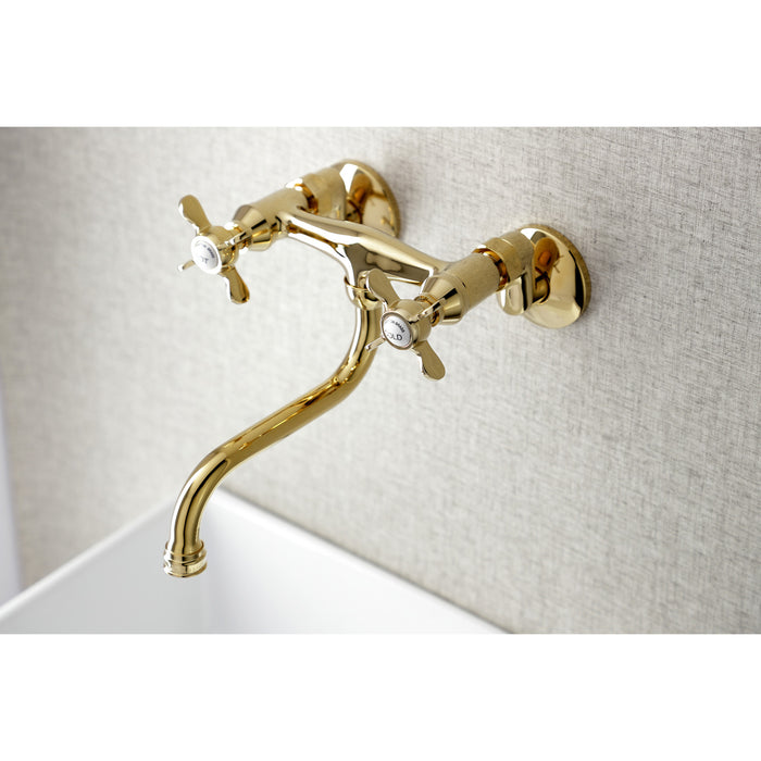 Kingston Brass KS116PB Essex Adjustable Center Wall Mount Bathroom Faucet, Polished Brass