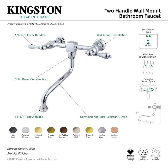 Kingston Brass KS1215AL Heritage Wall Mount Bathroom Faucet, Oil Rubbed Bronze