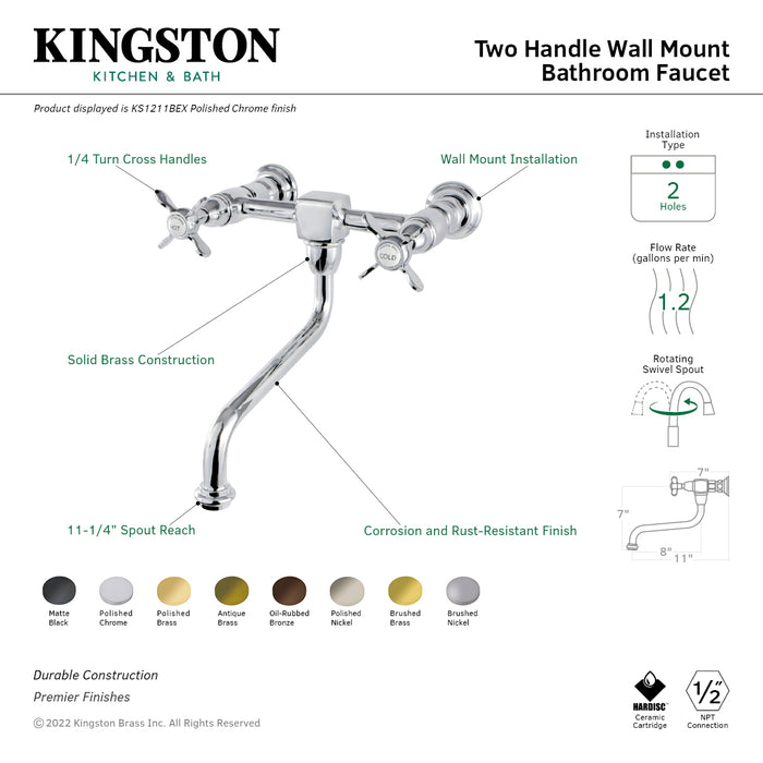 Kingston Brass KS1215BEX Essex Double-Handle Wall Mount Bathroom Faucet, Oil Rubbed Bronze