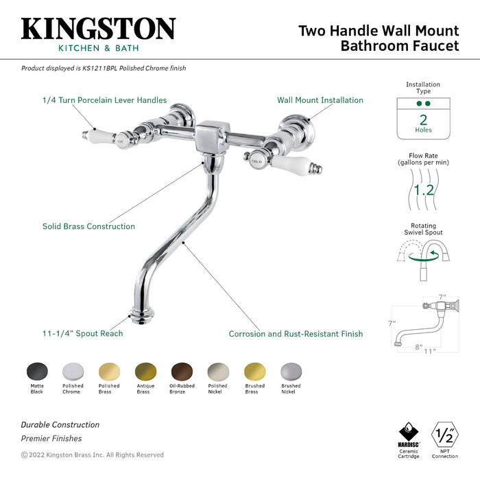 Kingston Brass KS1215BPL Bel-Air Double-Handle Wall Mount Bathroom Faucet, Oil Rubbed Bronze