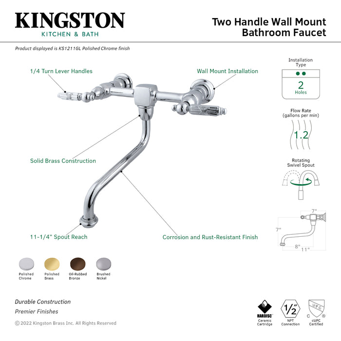 Kingston Brass KS1215GL Heritage Double-Handle Wall Mount Bathroom Faucet, Oil Rubbed Bronze