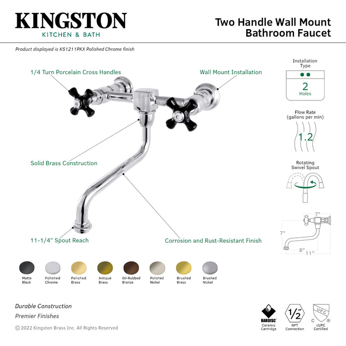 Kingston Brass KS1215PKX Duchess Double-Handle Wall Mount Bathroom Faucet, Oil Rubbed Bronze