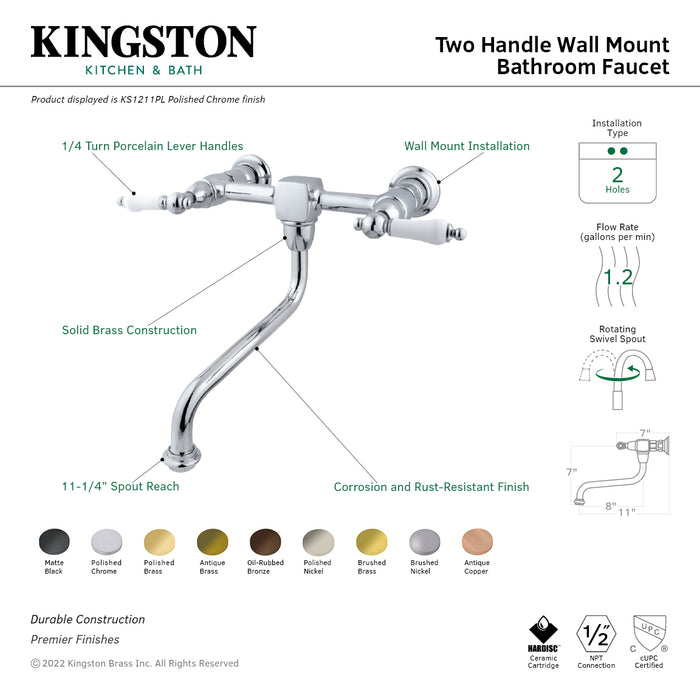 Kingston Brass KS1215PL Heritage Double-Handle Wall Mount Bathroom Faucet, Oil Rubbed Bronze