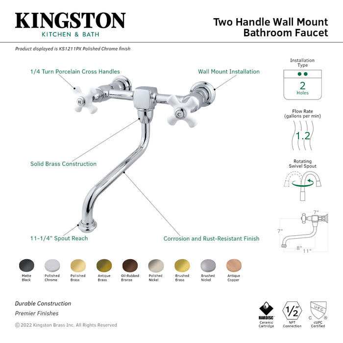 Kingston Brass KS1215PX Heritage Double-Handle Wall Mount Bathroom Faucet, Oil Rubbed Bronze