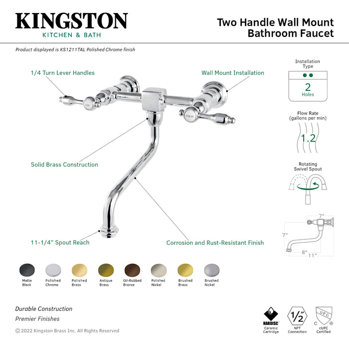 Kingston Brass KS1215TAL Tudor Double-Handle Wall Mount Bathroom Faucet, Oil Rubbed Bronze