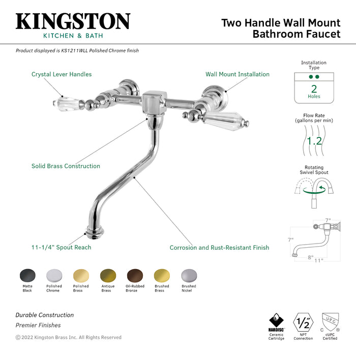 Kingston Brass KS1215WLL Wilshire Double-Handle Wall Mount Bathroom Faucet, Oil Rubbed Bronze