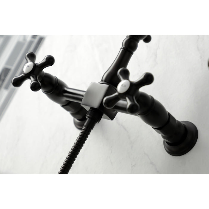 Kingston Brass KS1265AXBS Heritage Double-Handle Wall-Mount Bridge Kitchen Faucet with Brass Sprayer, Oil Rubbed Bronze