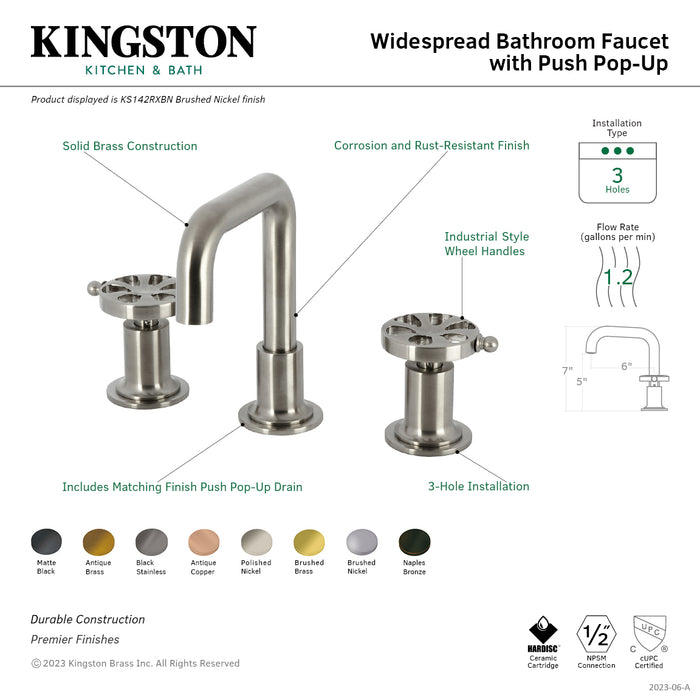 Kingston Brass KS142RXBB Belknap Widespread Bathroom Faucet with Push Pop-Up Drain, Brushed Brass