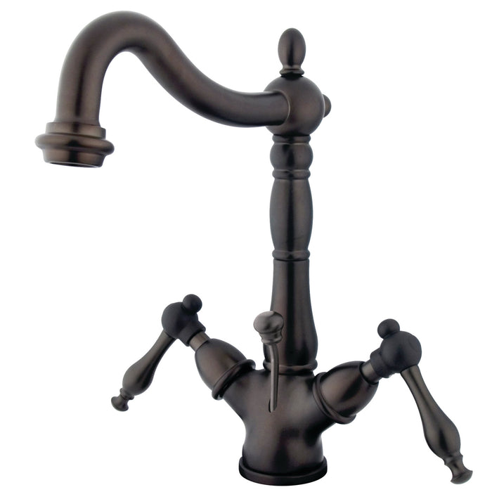 Kingston Brass KS1435NL Naples Double-Handle 4" Centerset Bathroom Faucet with Brass Pop-Up, Oil Rubbed Bronze