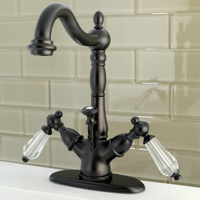 Kingston Brass KS1435WLL Wilshire Double-Handle 4" Centerset Bathroom Faucet with Brass Pop-Up, Oil Rubbed Bronze