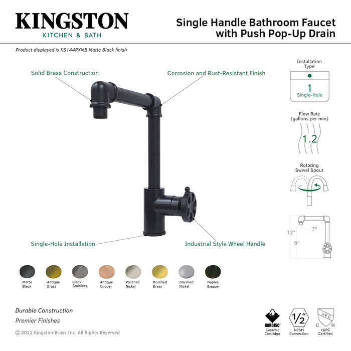 Kingston Brass KS144RXNB Belknap One-Handle Single-Hole Bathroom Faucet with Push Pop-Up Drain, Naples Bronze