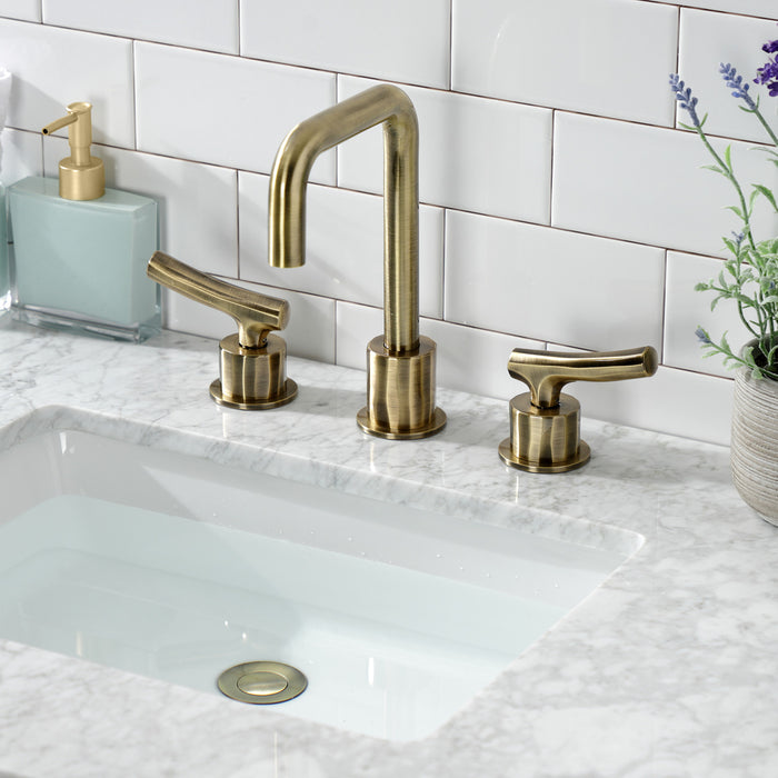 Kingston Brass KS1453TKL Hallerbos Widespread Bathroom Faucet with Push Pop-Up Drain, Antique Brass
