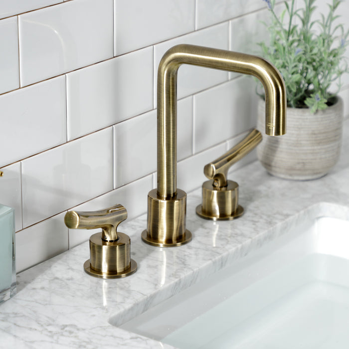 Kingston Brass KS1453TKL Hallerbos Widespread Bathroom Faucet with Push Pop-Up Drain, Antique Brass
