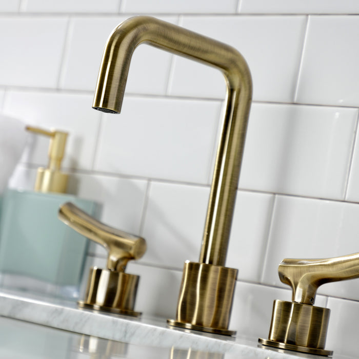 Kingston Brass KS1453TKL Hallerbos Widespread Bathroom Faucet with Push Pop-Up Drain, Antique Brass