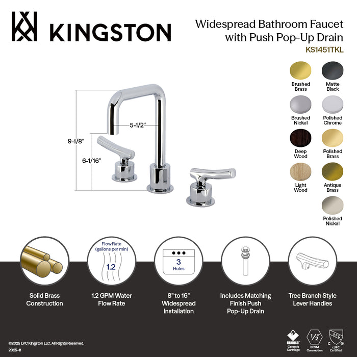 Kingston Brass KS1458TKL Hallerbos Widespread Bathroom Faucet with Push Pop-Up Drain, Brushed Nickel