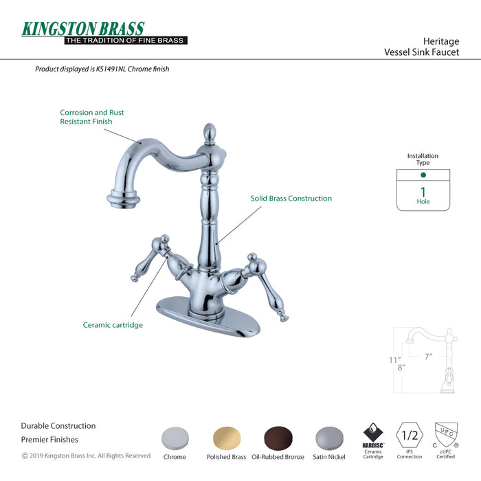 Kingston Brass KS1495NL Heritage Double-Handle Vessel Sink Faucet, Oil Rubbed Bronze