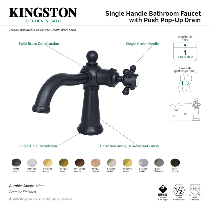 Kingston Brass KS154BXORB Nautical One-Handle Single-Hole Bathroom Faucet with Push Pop-Up Drain, Oil Rubbed Bronze