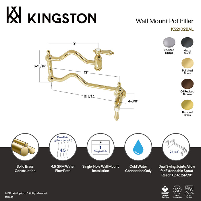 Kingston Brass KS2105BAL Heirloom Wall Mount Pot Filler Faucet, Oil Rubbed Bronze