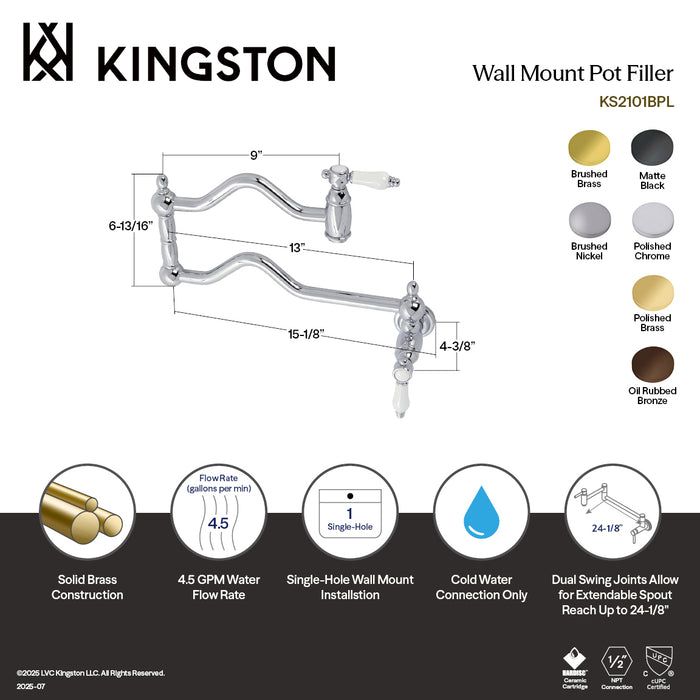 Kingston Brass KS2105BPL Bel-Air Wall Mount Pot Filler Faucet, Oil Rubbed Bronze
