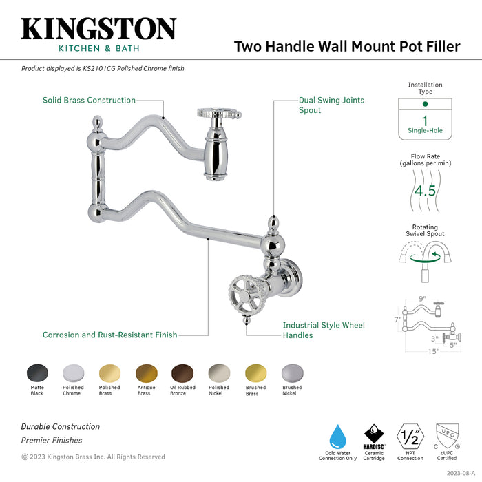 Kingston Brass KS2105CG Fuller Wall Mount Pot Filler Faucet, Oil Rubbed Bronze