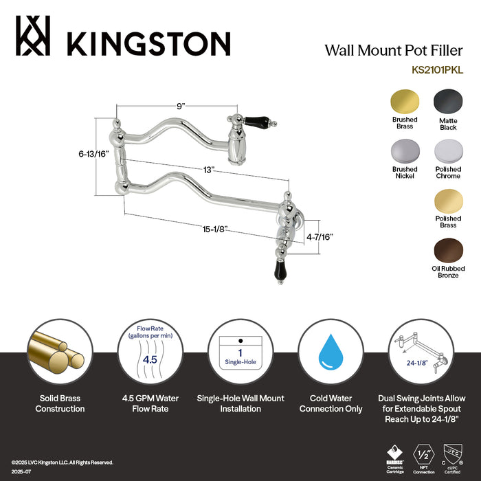 Kingston Brass KS2105PKL Duchess Wall Mount Pot Filler Faucet, Oil Rubbed Bronze