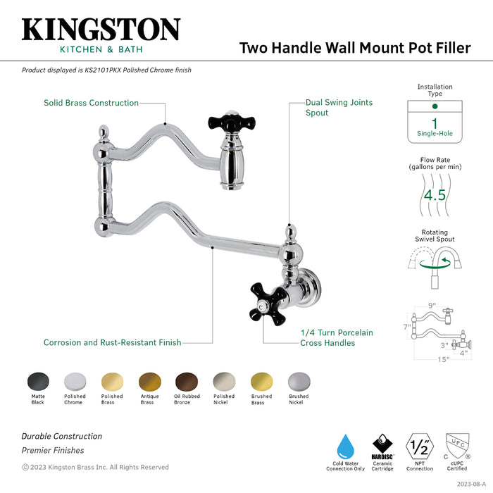 Kingston Brass KS2105PKX Duchess Wall Mount Pot Filler Faucet, Oil Rubbed Bronze