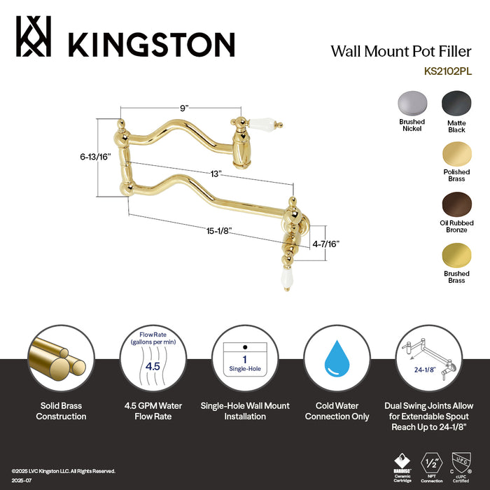 Kingston Brass KS2105PL Heritage Wall Mount Pot Filler Faucet, Oil Rubbed Bronze