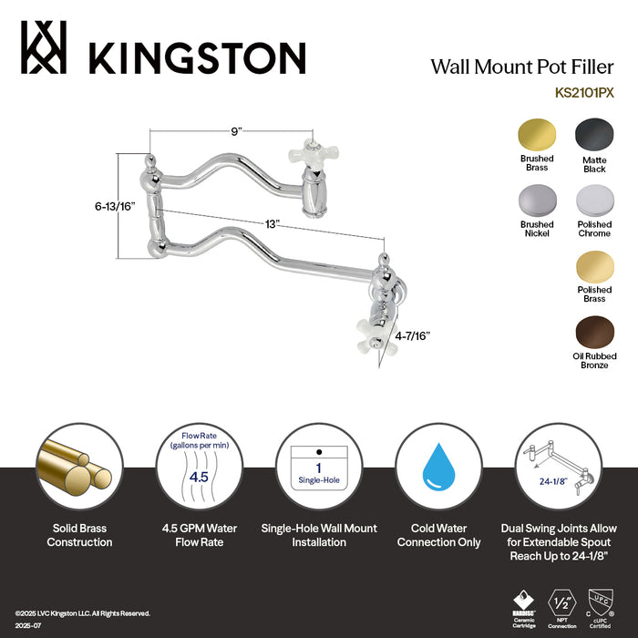 Kingston Brass KS2105PX Heritage Wall Mount Pot Filler Faucet, Oil Rubbed Bronze