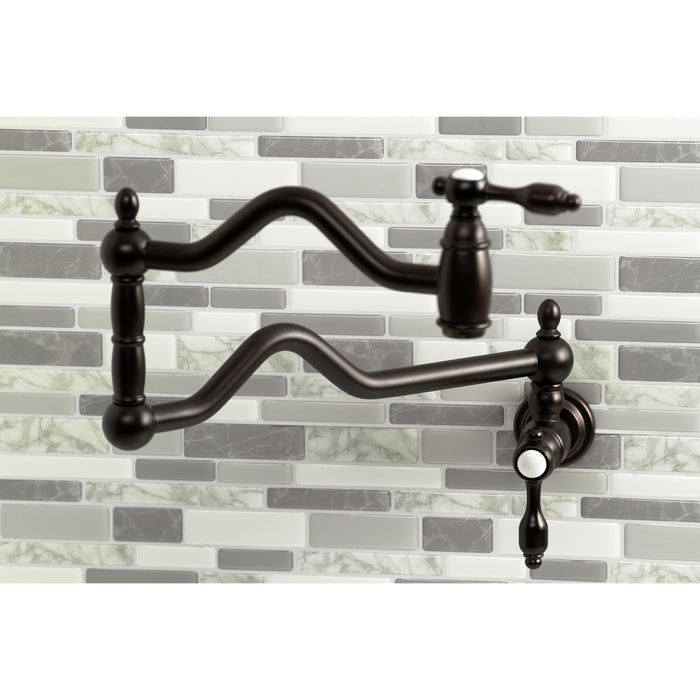 Kingston Brass KS2105TAL Tudor Wall Mount Pot Filler Faucet, Oil Rubbed Bronze