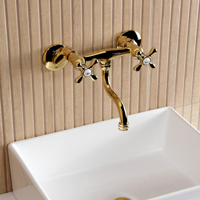 Kingston Brass KS2112AX Kingston Double-Handle Wall Mount Bathroom Faucet, Polished Brass