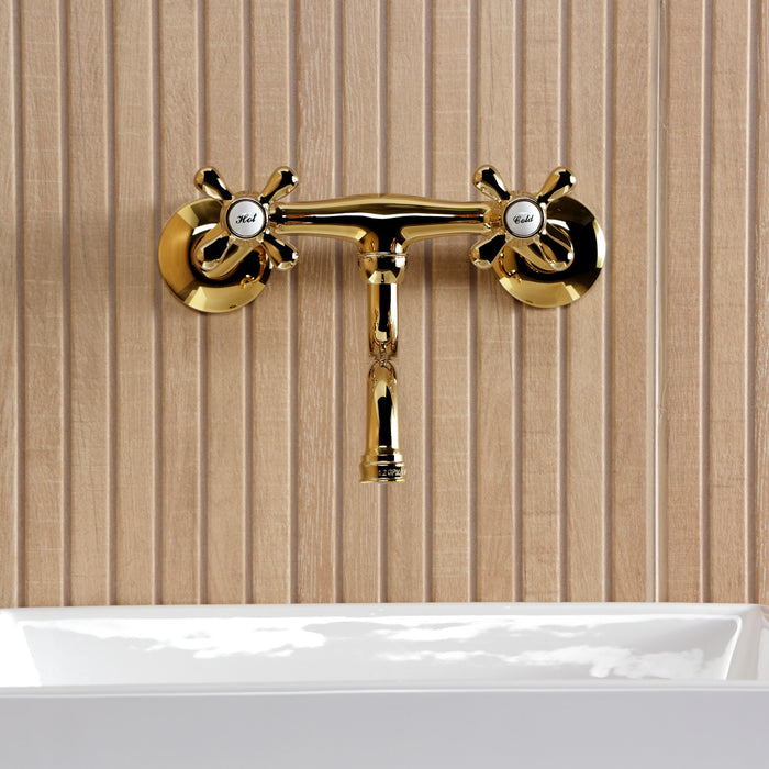 Kingston Brass KS2112AX Kingston Double-Handle Wall Mount Bathroom Faucet, Polished Brass