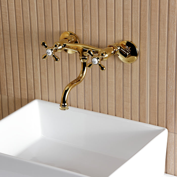 Kingston Brass KS2112AX Kingston Double-Handle Wall Mount Bathroom Faucet, Polished Brass