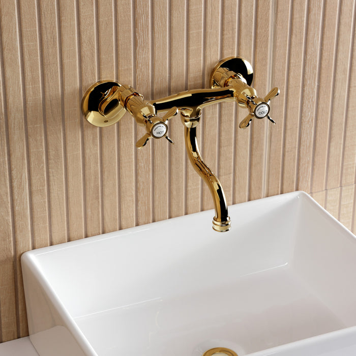 Kingston Brass KS2112BEX Essex Double-Handle Wall Mount Bathroom Faucet, Polished Brass
