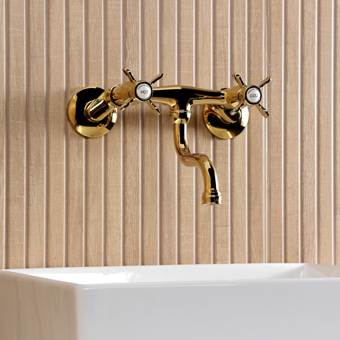 Kingston Brass KS2112BEX Essex Double-Handle Wall Mount Bathroom Faucet, Polished Brass