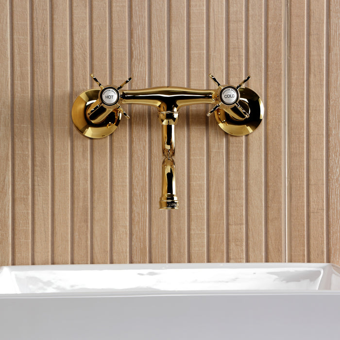 Kingston Brass KS2112BEX Essex Double-Handle Wall Mount Bathroom Faucet, Polished Brass