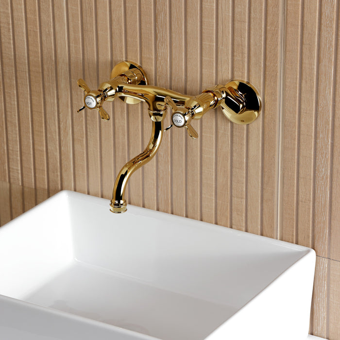 Kingston Brass KS2112BEX Essex Double-Handle Wall Mount Bathroom Faucet, Polished Brass