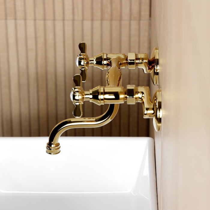 Kingston Brass KS2112BEX Essex Double-Handle Wall Mount Bathroom Faucet, Polished Brass
