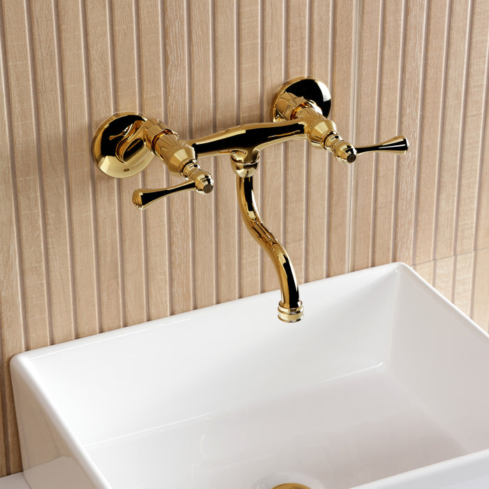 Kingston Brass KS2112BL Kingston Double-Handle Wall Mount Bathroom Faucet, Polished Brass